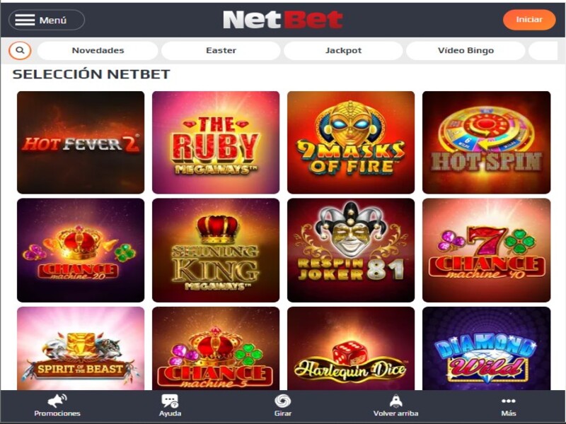 Secciones de la categoría Casino en Netbet
